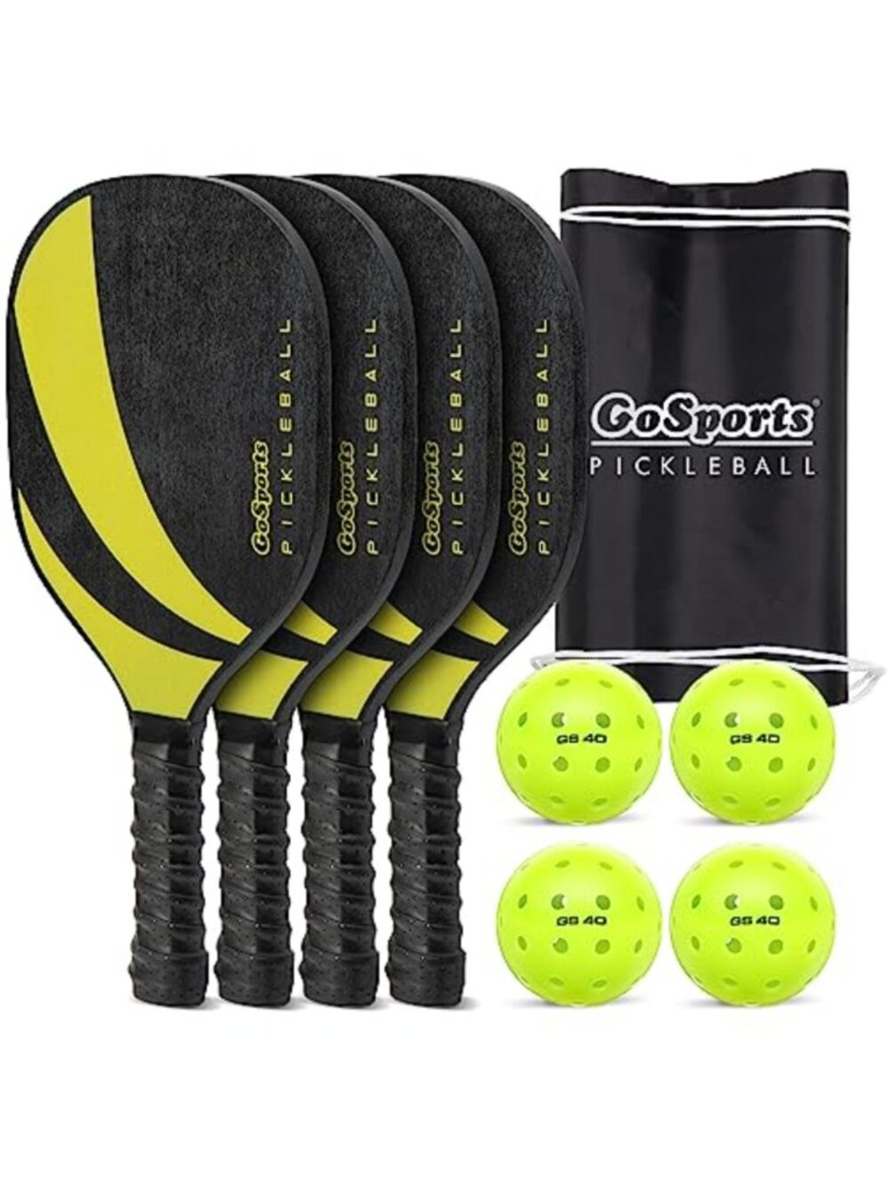 Pickleball Set 4 Paddles 4 Balls Carry Case Wooden Outdoor